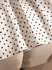 SHEIN Tween Girls 1pc Summer New Off-Shoulder Sleeveless Tank Top Polka Dot Print Back Small V Design Hidden Zipper Detachable Large Bow Large Hem Sides ... - Black and White - View 5