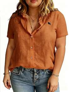 Linhara CURVE Large-Sized Woven Embroidered Casual Summer Shirt For Vacation - Orange - View 1