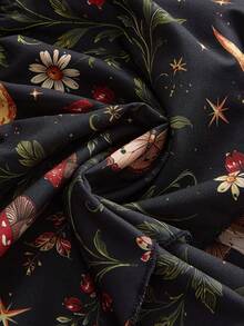 ROMWE Fairycore Dark Hippie Vacation Style Floral Print Plus Size Women's Ruffle Hem A-Line Skort With Elastic Waist - Multicolor - View 4