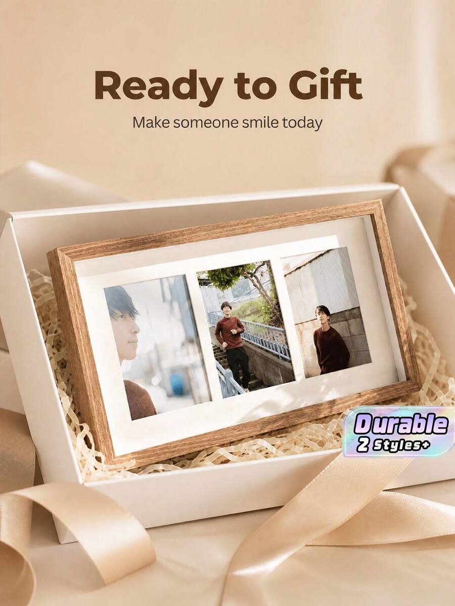 1pc 4x6 Inch (10x15cm) Rotating Dual-Sided Multi-Aperture Photo Frame, Suitable For Birthday, Wedding, Holiday Occasions, Triple Picture Frame, Desktop Display, Home Decor And Office Desk Accessory, Fun Gift - multicolor - View 1