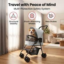 1-Pack Lightweight Foldable Outdoor Pet Stroller For Cats And Dogs - Multicolor - View 6