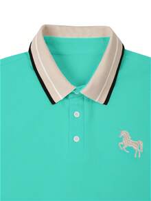 Calvornis 男士珠飾羅紋領刺繡短袖休閒 Polo 衫，正式款 - 薄荷綠 - 查看 4