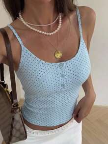 DAZY 女款純色修身休閒度假夏季背心上衣 - 藍色 - 查看 5