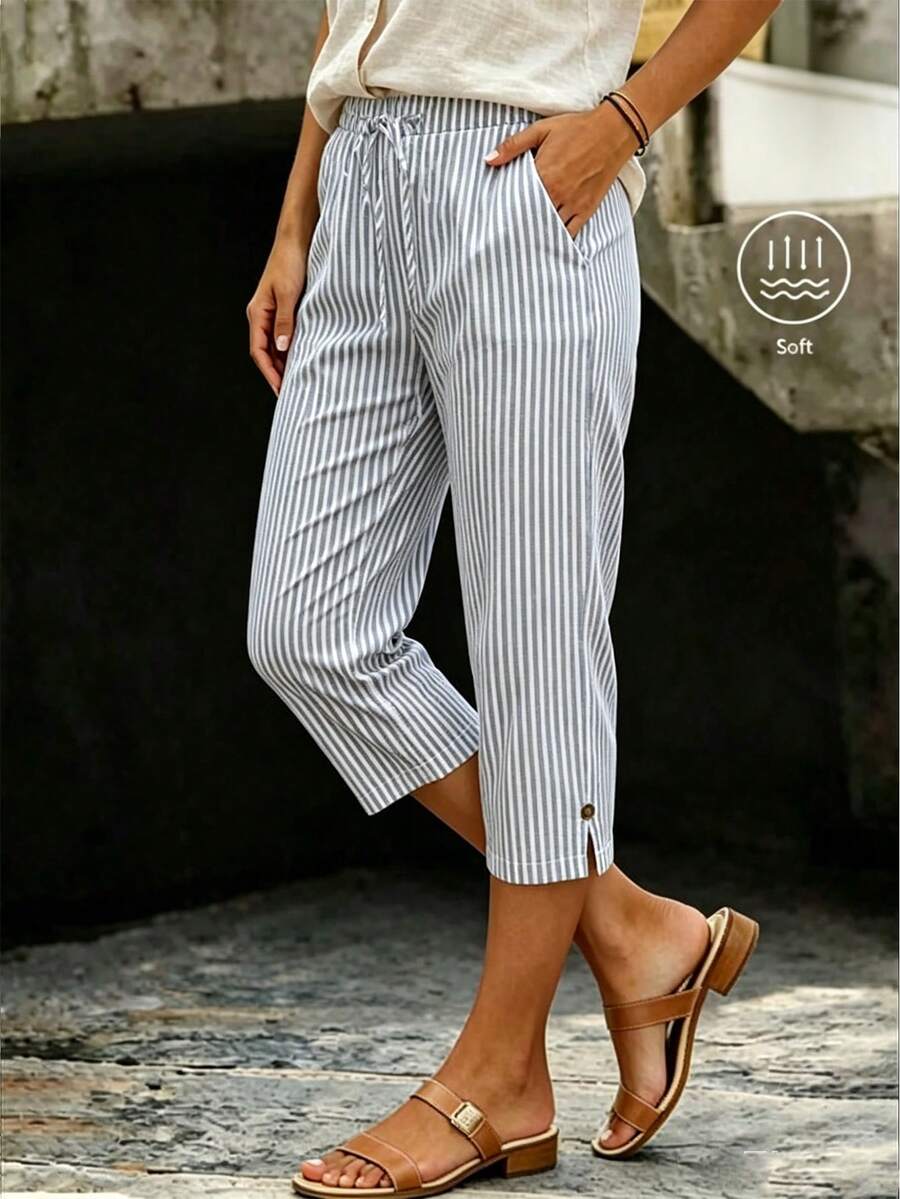 SHEIN Holidaya Women's Casual Capri Length Pants With Slit Detail