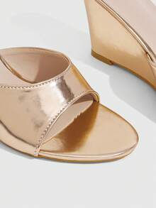 CUCCOO SZL Women Shoes Spring And Summer Classic Simple Fashion Metal Texture Champagne Wedge Sandals Dating Banquet Sexy Wear - Champagne - View 3