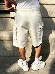 Manfinity Roghcode Men's Cargo Pocket Casual Street Denim Straight Leg Shorts Holiday Work White Summer - Beige - View 2
