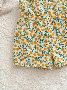 SHEIN Newborn Baby Girl Cute Summer Casual Ditsy Floral Spaghetti Strap Romper - Multicolor - View 6