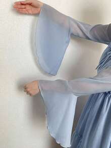 DAZY V-Neck Ruffle Semi-Sheer Long Sleeve Short Dress Summer Outfit Women's Nightgown Pajamas - Blue - View 6