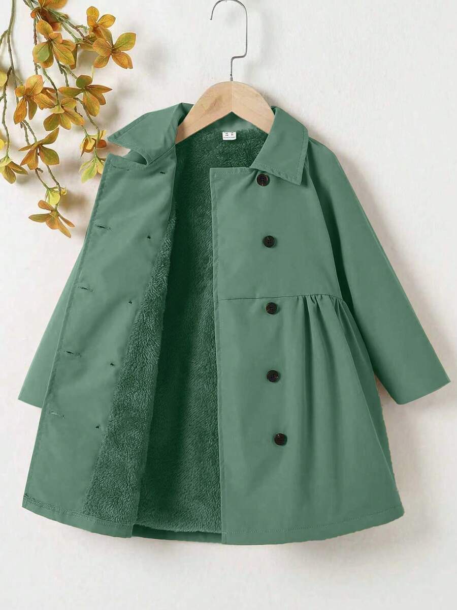 SHEIN Young Girl Autumn/Winter Casual Solid Color Thermal-Lined Jacket - Olive Green - View 1