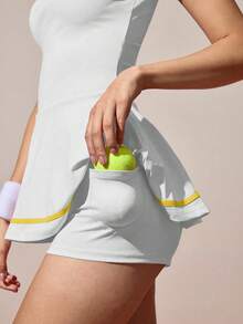 CourtClass Women's Striped Colorblock Short Sleeve Sports Dress And Shorts Set - White - View 4