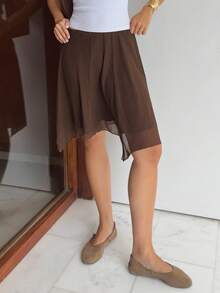 Firerie 女款夏季休閒波點印花不對稱下擺裙 - 棕色 - 查看 4