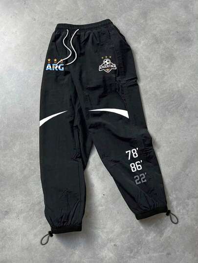 Sport MetroGents Herren Sport-Hose mit Buchstaben-Muster und Kordelzug-Bund, Fitness
