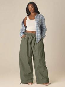 MUSERA Pantalones tipo globo y paracaídas de talla grande, estilo cottage core, lindos y acogedores, casuales para primavera y verano, Spring Dew - Verde militar - Ver 1