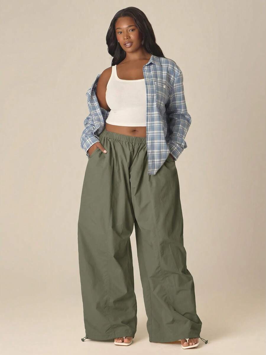 MUSERA Pantalones tipo globo y paracaídas de talla grande, estilo cottage core, lindos y acogedores, casuales para primavera y verano, Spring Dew - Verde militar - Ver 1