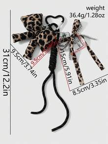 ROMWE Kawaii 1 Retro Dark Wind Black Handmade Braided Tether Brown Leopard Print Tiger Pattern Beaded Bow Rhinestone Cross DIY Keychain Bag Pendant, Worn By Girls - Brown-12 - View 3