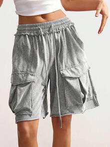 Bohemela Women's Casual Vacation Cargo Shorts - Grey - View 6