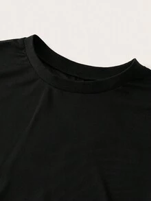 SHEIN BASICS 女款純色網紗圓領短袖上衣搭配短版背心 - 黑色 - 查看 5