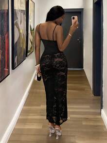 Glyssa Women's Lace Sexy Date Night Party Spaghetti Strap Dress Black Summer - Black - View 2