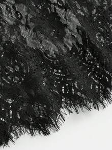 Girlism 兒童青少年女孩春夏季新款黑色針織對比蕾絲下擺不對稱單肩抓皺腰身簡約優雅休閒修身貼身長洋裝，派對度假畢業季返校情人節聚會 - 黑色 - 查看 5