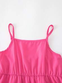 SHEIN 女童細肩帶層次感陽光裙，可調節肩帶，清新花卉與純色，適合夏季 - 彩色 - 查看 6