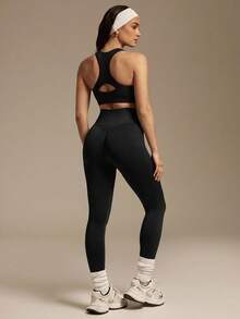 Silquee Yoga Tights Seamless High Stretch Tummy Control Gym Leggings Sports - Black - View 4