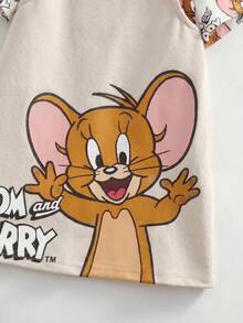 TOM & JERRY X SHEIN 女嬰卡通印花短袖T恤吊帶裙休閒套裝 - 杏色 - 查看 6