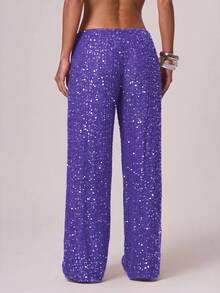 Musera Resort Women Cover Ups Ibiza Boho Vacation Holiday Beach Elegant Summer Sequin Wide Leg Crochet Trouser Spring Carvinal Beachwear Festival - Purple - View 4