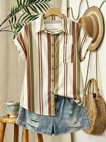 EMERY ROSE Striped Pocket Casual Vacation Shirt - Multicolor - View 3