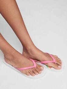 Grefit Leopard Print Flip-Flops, Summer Vacation Beach Triangle Shoes, Comfortable Slippers For Home Wear - White pink - View 7