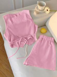 Comfortcana Women's Light Pink Open Front Vest And Shorts 2 Pieces Set Brunch Summer Elegant - Baby Pink - View 2