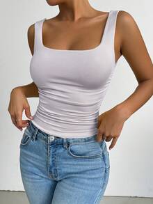 SHEIN PETITE 淺紫色修身背心上衣，女款夏季休閒場合上衣，適合海灘、泳池派對，時尚辣妹風，聚攏胸型，適合嬌小女性 - 淡紫色 - 查看 6
