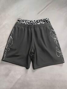 STYNVO Pantalones cortos casuales de verano para hombre con estampado de leopardo, patchwork y gráfico de letras - Gris - Ver 2
