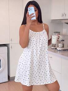 ZzzCrew Plus Size Blue Heart Print Sexy Spaghetti Strap Nightgown - White - View 7