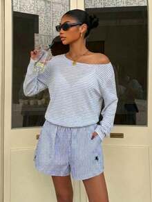 Muchica Women's Spring/Summer Casual Striped Long Sleeve T-Shirt - White - View 5