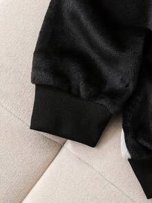 Boys Casual Double-Sided Fleece Patchwork Colorblock Plush Hooded 2 Pieces Set - Multicolor - View 6