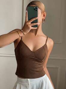 DAZY Camiseta de tirantes con relleno incorporado de unicolor para mujer - Marrón - Ver 9