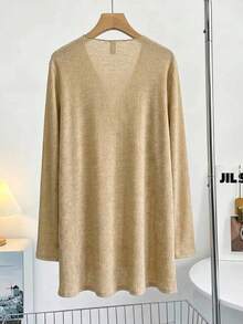 Gownix Long Sleeve Cardigan Autumn Sun Protection Shirt Essential Early Autumn Thin Outerwear Mid-Length Asymmetrical Shawl Office Tan Casual - Khaki - View 2