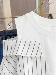 Tween Girl Striped Off-Shoulder Short Sleeve Casual Shirt,Back-To-School Girls Clothing - White - View 6