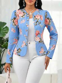 SHEIN Lady 女士秋季輕便夾克 矢車菊藍 適合節慶、上班、約會之夜、商務專業優雅風格 - 藍色 - 查看 4