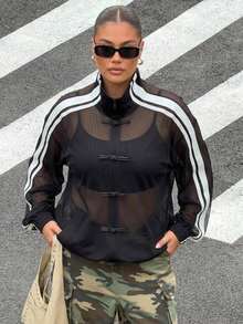Muchica Jaket Kasual Hitam Transparan untuk Wanita Musim Gugur - Hitam - View 4