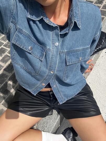 Dazy Plus Women's Short Denim Jacket New Design Versatile Shirt Long Sleeve Spring Summer Autumn Plus Size Denim Top School