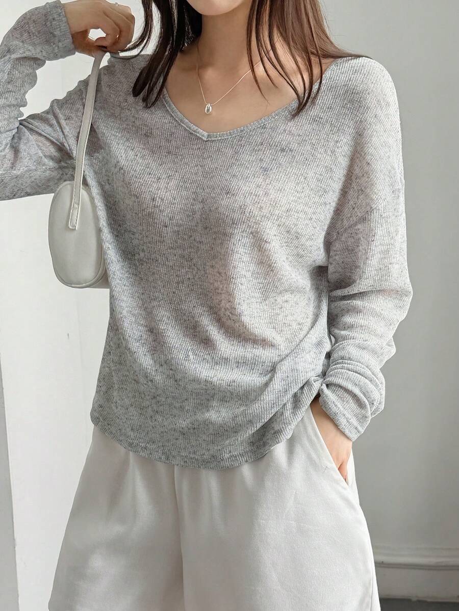 DAZY Kaos Lengan Panjang Kasual Wanita untuk Sehari-hari, Musim Semi/Musim Gugur - Grey - View 1