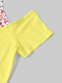 Attitoon Women's Floral Print 2 In 1 Colorblock Casual Versatile Halter Neck T-Shirt - Multicolor - View 5