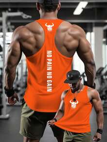 Gym Rark 男士字母印花休閒百搭日常旅行運動背心，健身房適用 - 亮橙色 - 查看 2