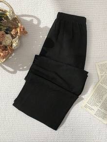 Pantaloni palazzo galbeni, țesuti, lejeri, casual, pentru fete, de primăvară/vară, potriviți pentru vacanță, plajă, acasă - Negru - Vizualizare 2