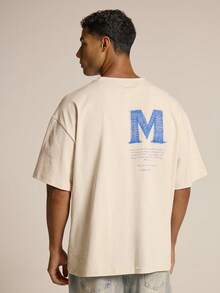 Musero Oversized Crew Neck T-Shirt Back "M" Graphic Autumn Winter Essentials Streetstyle - Apricot - View 1