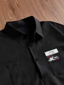 ESTAVOR Camisa de manga corta con diseño de bolsillo y estampado de letras para hombre - Negro - Ver 5