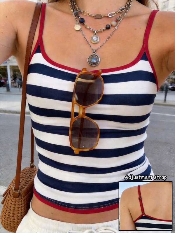 INAWLY Regata Casual Feminina com Acabamento Listrado