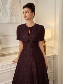 Poshira Women's Elegant Solid Color Lace Ball Gown - Brown - View 4
