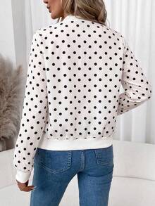 SHEIN Clasi 女款優雅蕾絲拉鍊透視刺繡長袖夾克 - 白色 - 查看 2